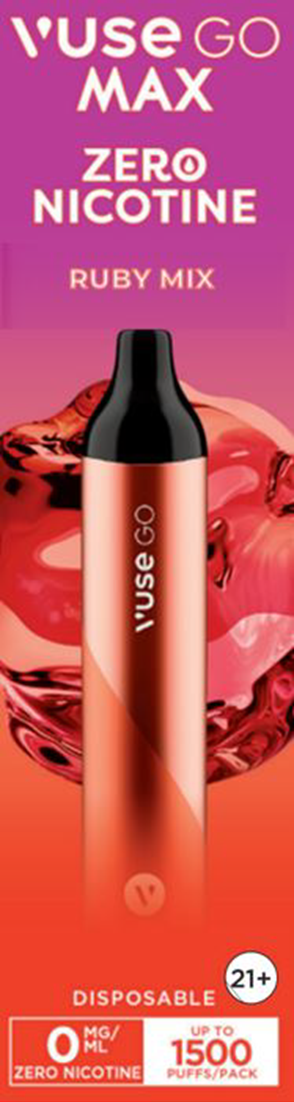 VUSE GO MAX ZERO NICOTINE RUBY MIX DISPOSABLE 21+ 0 MG/ML ZERO  NICOTINE UP TO 1500 PUFFS/PACK
